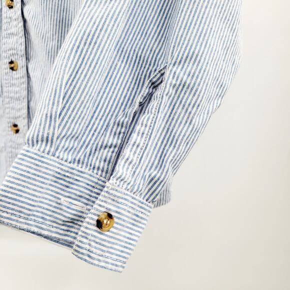 Vintage Solutions Blue & White Christmas Embroidered Striped Polo Shirt Womens S - Picture 4 of 6